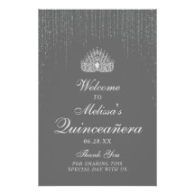 Atemberaubender Silver Glitzer Quinceanera Begrüßu
