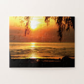 Atemberaubender Sonnenuntergang mit Strand und Bäu Puzzle (Horizontal)