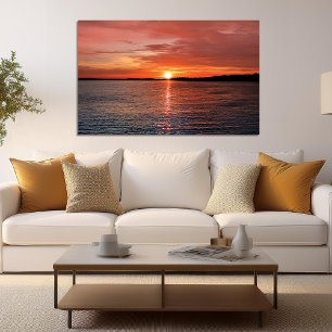 Atemberaubender Sonnenuntergang über dem See Künstlicher Leinwanddruck