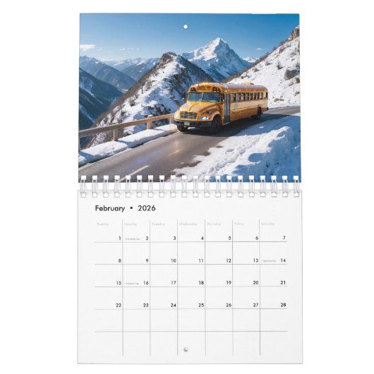 Atemberaubender Sparkling-Schulbus Kalender (Feb 2026)