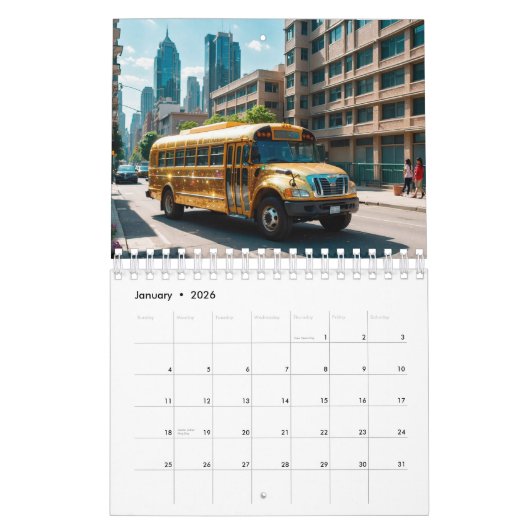 Atemberaubender Sparkling-Schulbus Kalender (Jan 2026)