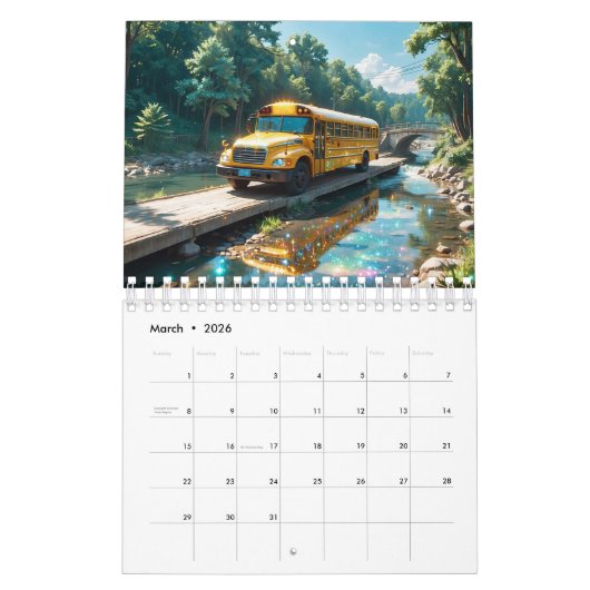 Atemberaubender Sparkling-Schulbus Kalender (Mär 2026)