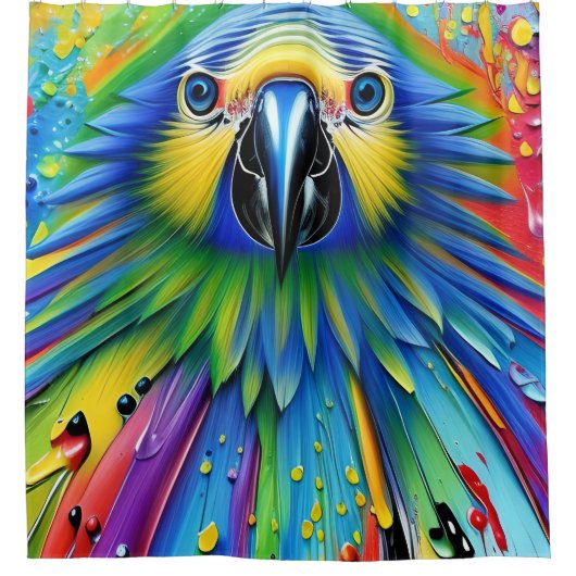 Atemberaubender Spritzer Paint Parrot Duschvorhang (Vorderseite)