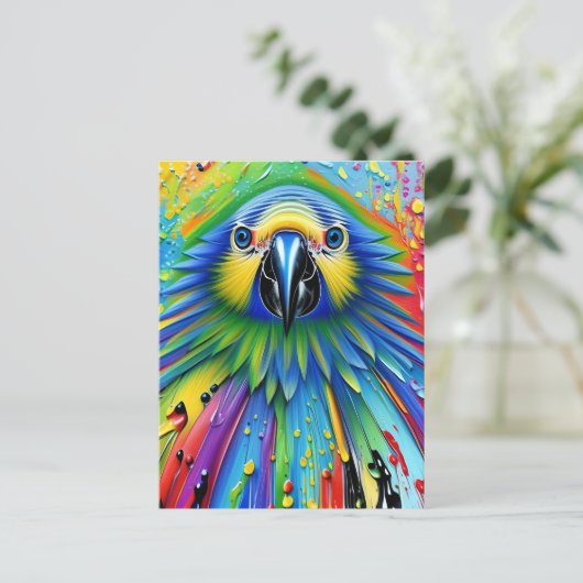 Atemberaubender Spritzer Paint Parrot Postkarte (Stehend Vorderseite)