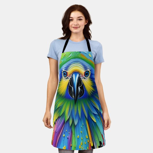 Atemberaubender Spritzer Paint Parrot Schürze (Getragen)