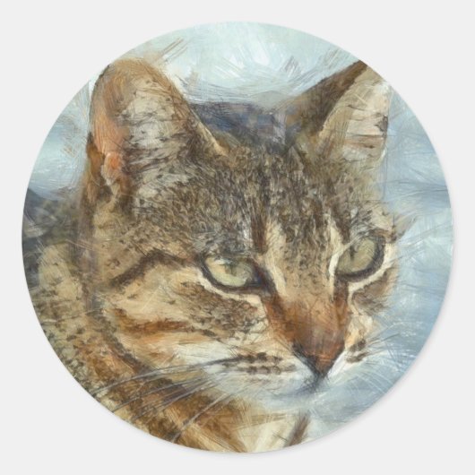 Atemberaubender Tabby-Kat Nah Up Graphit Pencil Po Runder Aufkleber (Vorderseite)