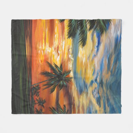 Atemberaubender tropischer Sonnenuntergang Fleecedecke (Vorderseite (Horizontal))