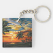 Atemberaubender tropischer Sonnenuntergang Schlüsselanhänger (Rückseite)