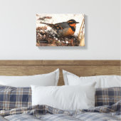 Atemberaubender Varietätsongvogel im Schnee Leinwanddruck (Insitu (Schlafzimmer))