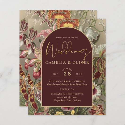 Atemberaubender Vintager Botanischer Burgund Flora (Vorne/Hinten)