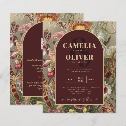 Atemberaubender Vintager Botanischer Burgund Flora (Vorne/Hinten)