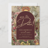 Atemberaubender Vintager Botanischer Burgund Flora Einladung (Vorderseite)