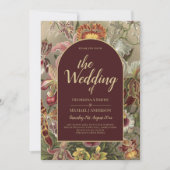 Atemberaubender Vintager Botanischer Burgund Flora Einladung (Vorderseite)