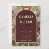 Atemberaubender Vintager Botanischer Burgund Flora Einladung (Vorderseite)