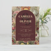 Atemberaubender Vintager Botanischer Burgund Flora Einladung (Stehend Vorderseite)