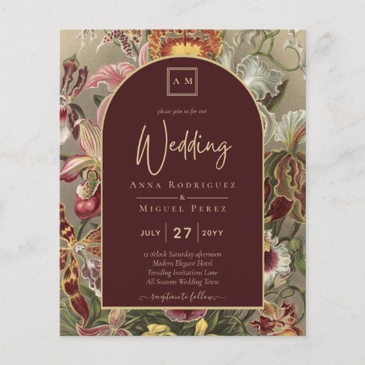 Atemberaubender Vintager Botanischer Burgund Flora Flyer (Vorne)