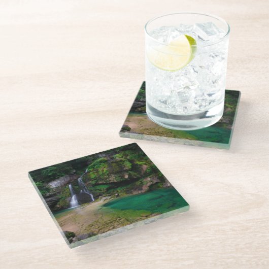 Atemberaubender Wasserfall Virje, Slowenien Poster Glasuntersetzer (Schrägansicht)