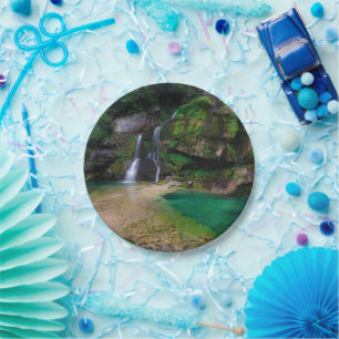 Atemberaubender Wasserfall Virje, Slowenien Poster Pappteller
