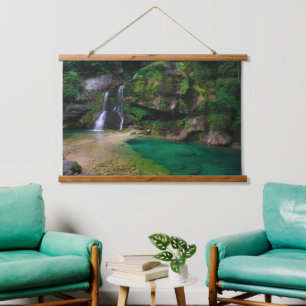 Atemberaubender Wasserfall Virje, Slowenien Poster Wandteppich Mit Holzrahmen