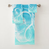 Atemberaubender Weißer Oktopus Illustration Ozeanw Badhandtuch Set (Insitu)
