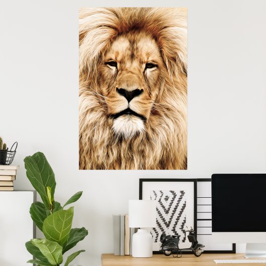 Atemberaubendes afrikanisches Löwe-Ölgemälde Poster (Heimbüro)