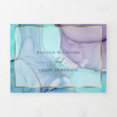 Atemberaubendes Aqua Violet Abstrakte Tinte Tri-Fo Dreifach Gefaltete Einladung (Cover)