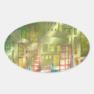Atemberaubendes architektonisches Stadtkunstzubehö Ovaler Aufkleber