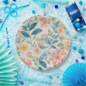 Atemberaubendes Blau und Rosa Blumendesign Pappteller (Party)
