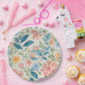 Atemberaubendes Blau und Rosa Blumendesign Pappteller (Party)