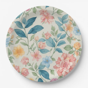 Atemberaubendes Blau und Rosa Blumendesign Pappteller