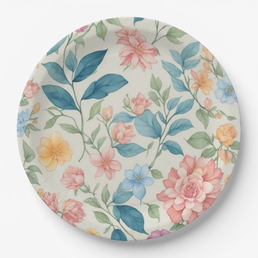 Atemberaubendes Blau und Rosa Blumendesign Pappteller (Vorderseite)