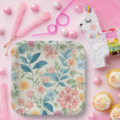 Atemberaubendes Blau und Rosa Blumendesign Pappteller (Party)
