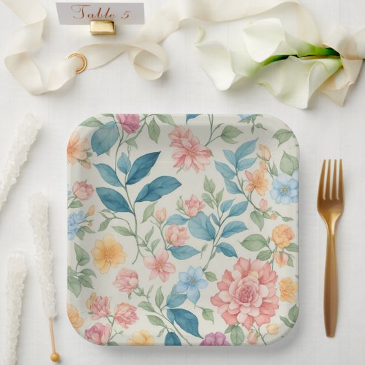 Atemberaubendes Blau und Rosa Blumendesign Pappteller (Hochzeit)