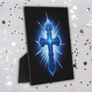 Atemberaubendes Blaues Christliches Kreuz in Schwa Fotoplatte