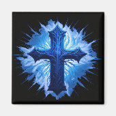 Atemberaubendes Blaues Christliches Kreuz in Schwa Magnet (Vorne)