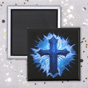 Atemberaubendes Blaues Christliches Kreuz in Schwa Magnet