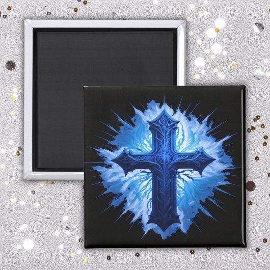 Atemberaubendes Blaues Christliches Kreuz in Schwa Magnet
