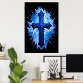 Atemberaubendes Blaues Christliches Kreuz in Schwa Poster (Heimbüro)