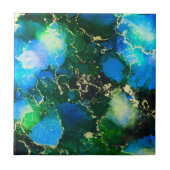 Atemberaubendes Blue and Gold Alcohol Tinte Malere Fliese (Vorderseite)