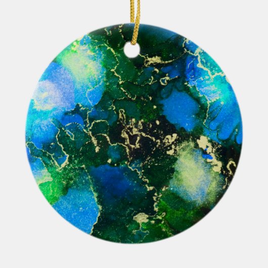 Atemberaubendes Blue and Gold Alcohol Tinte Malere Keramik Ornament (Vorne)