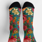 Atemberaubendes, blumenrosa grün orange und aquama socken (Oben)