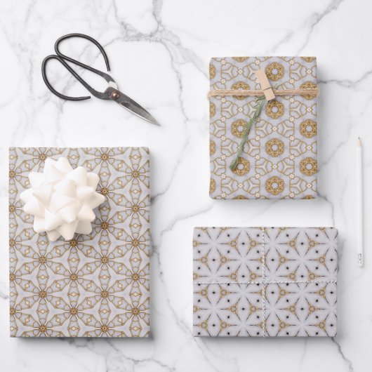 Atemberaubendes Design für Elfenbein und Gold Geschenkpapier Set (Vorderseite)