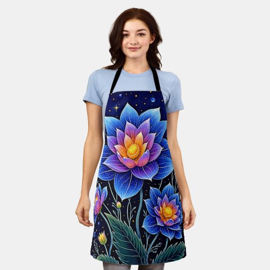 Atemberaubendes Design kosmischer Blumenträume Schürze (Getragen)