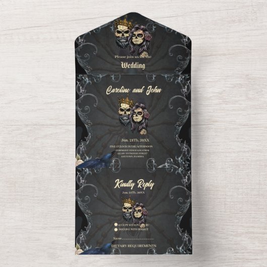 Atemberaubendes dunkelgotisches Hochzeitsdesign mi All In One Einladung (Innen Boden)