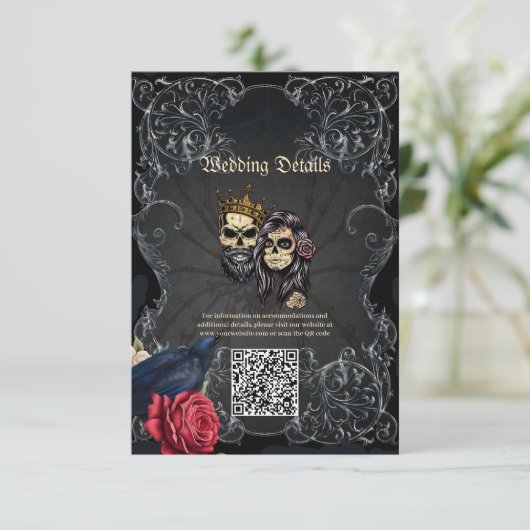 Atemberaubendes dunkelgotisches Hochzeitsdesign mi Begleitkarte (Stehend Vorderseite)