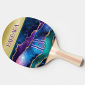 Atemberaubendes Gold Aquamarin Lila Monogramm Tischtennis Schläger (Seitenansicht)