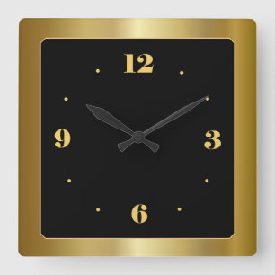 Atemberaubendes Gold mit Black Center Wall Clock Quadratische Wanduhr