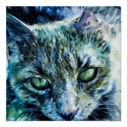 Atemberaubendes grünes Mit Augen Katzenglanzplakat Poster (Vorderseite)