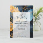 Atemberaubendes Indigo Blau und Gold Abstrakt Einladung (Stehend Vorderseite)