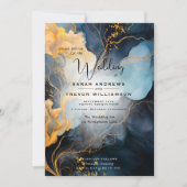 Atemberaubendes Indigo Blau und Gold Abstrakt Einladung (Vorderseite)